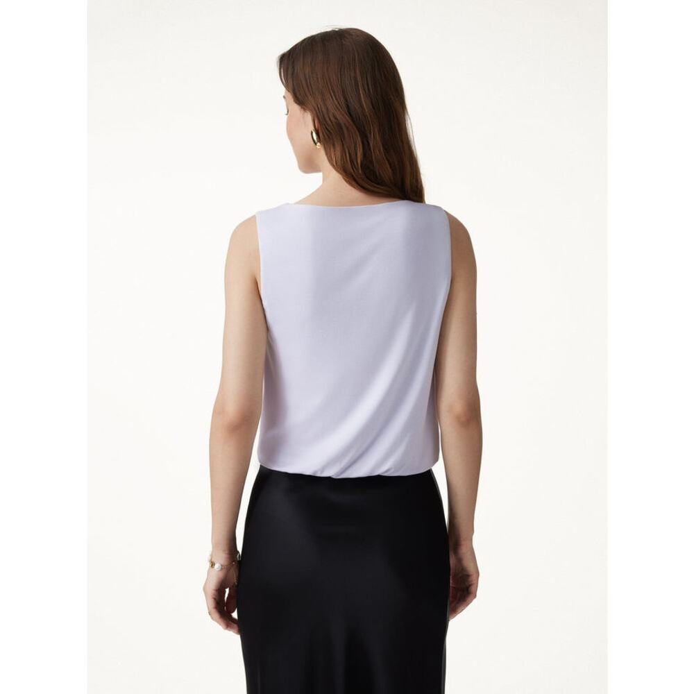 NWT OGL CoolTouch Boatneck Gathered Hem Cropped Bubble Top Fog Cream Tan XS $60 - Picture 4 of 8